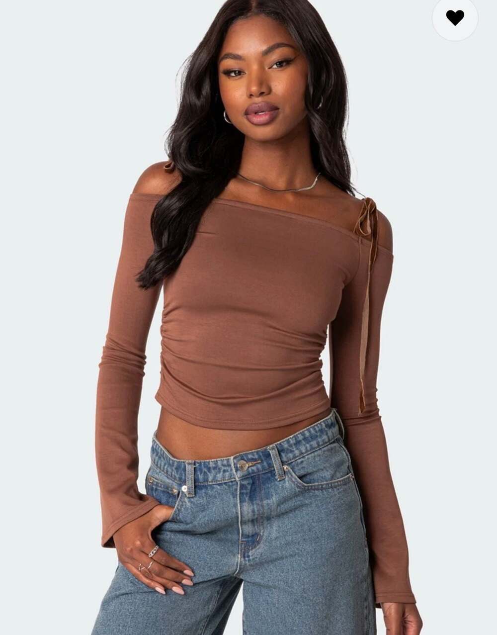 Edikted Velvet Tie Off Shoulder Top In Brown - 25% Off